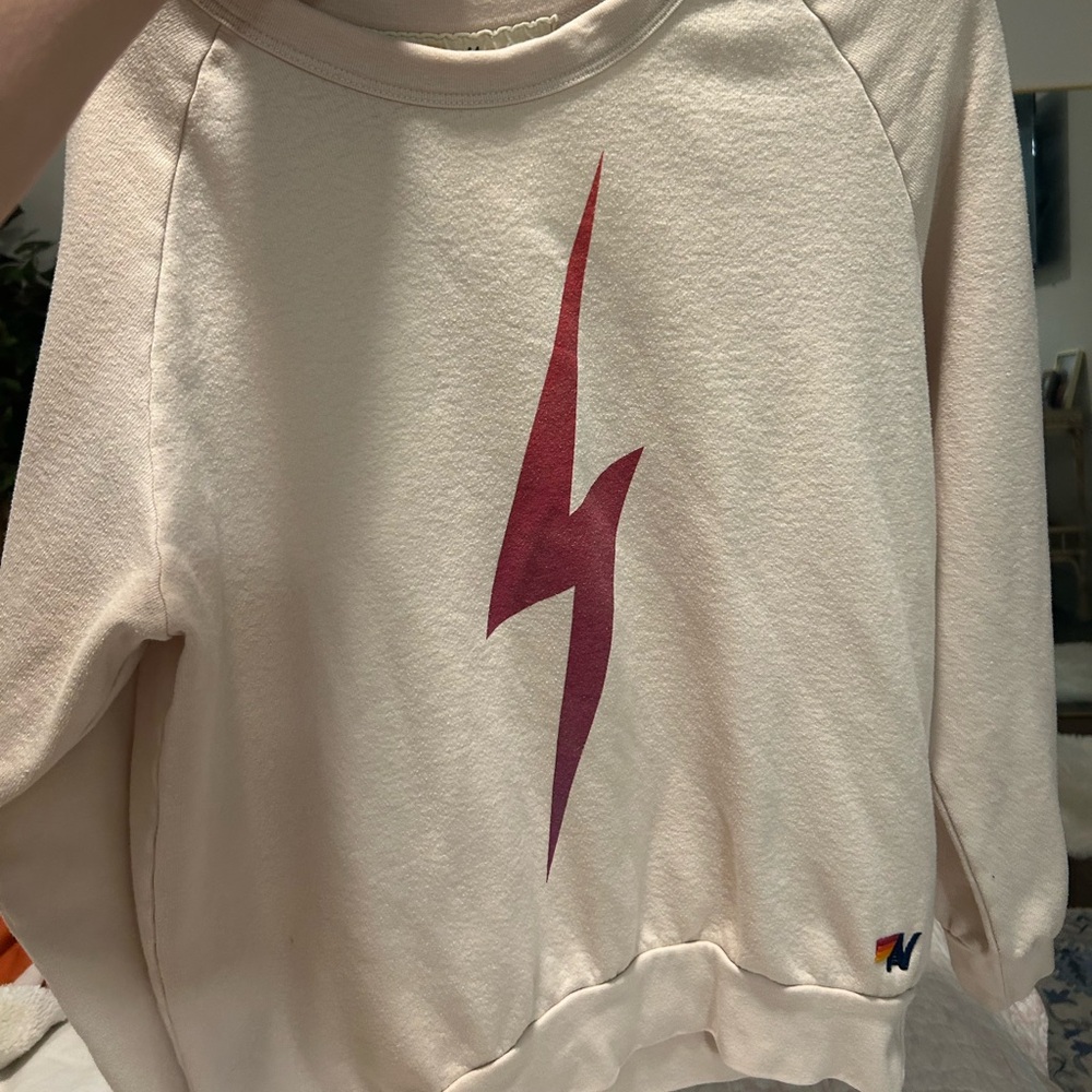 Aviator nation beige lighting bolt sweatshirt